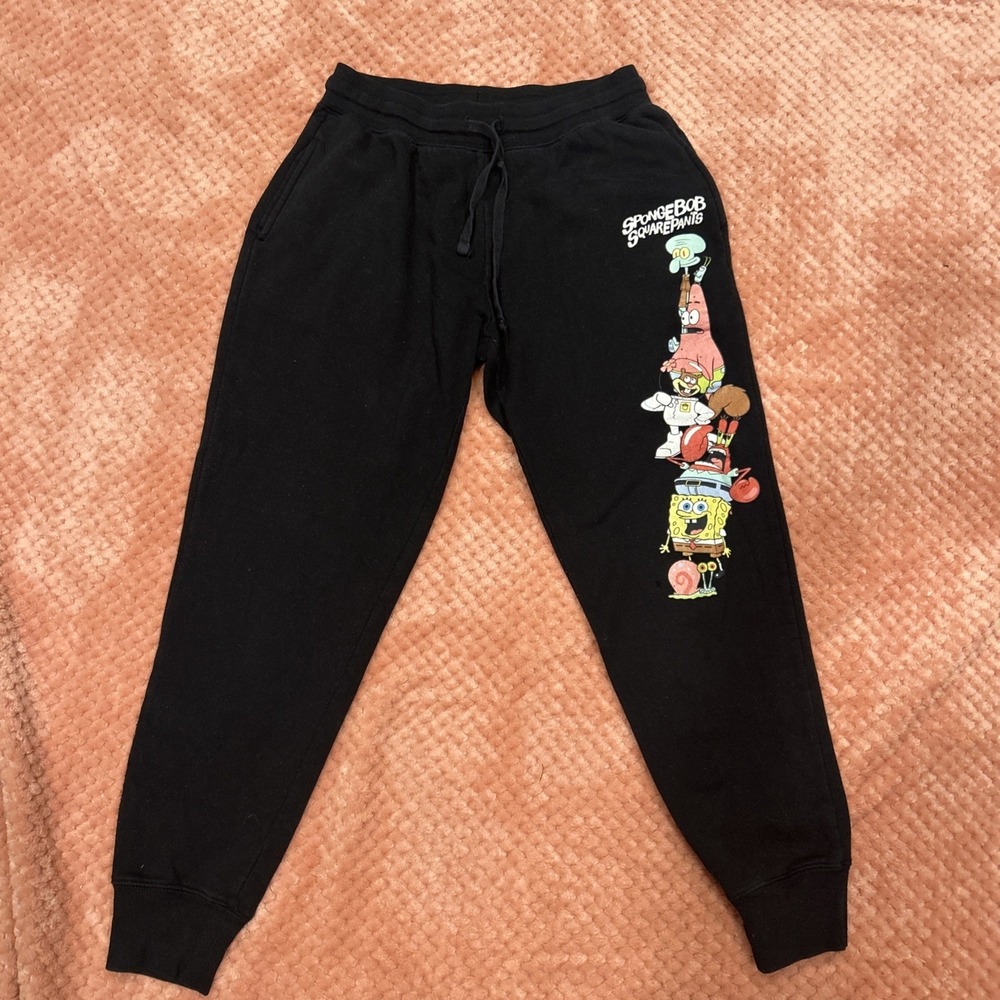 SpongeBob SquarePants Black Jogger Pants M(7-9) Drawstring Unisex  Cartoon